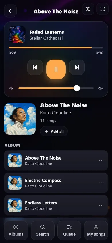 An album opened on the phone remote