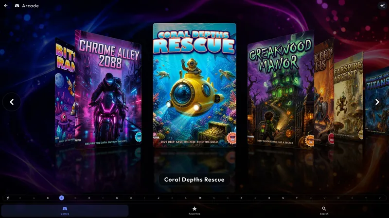 The arcade: games shown as covers